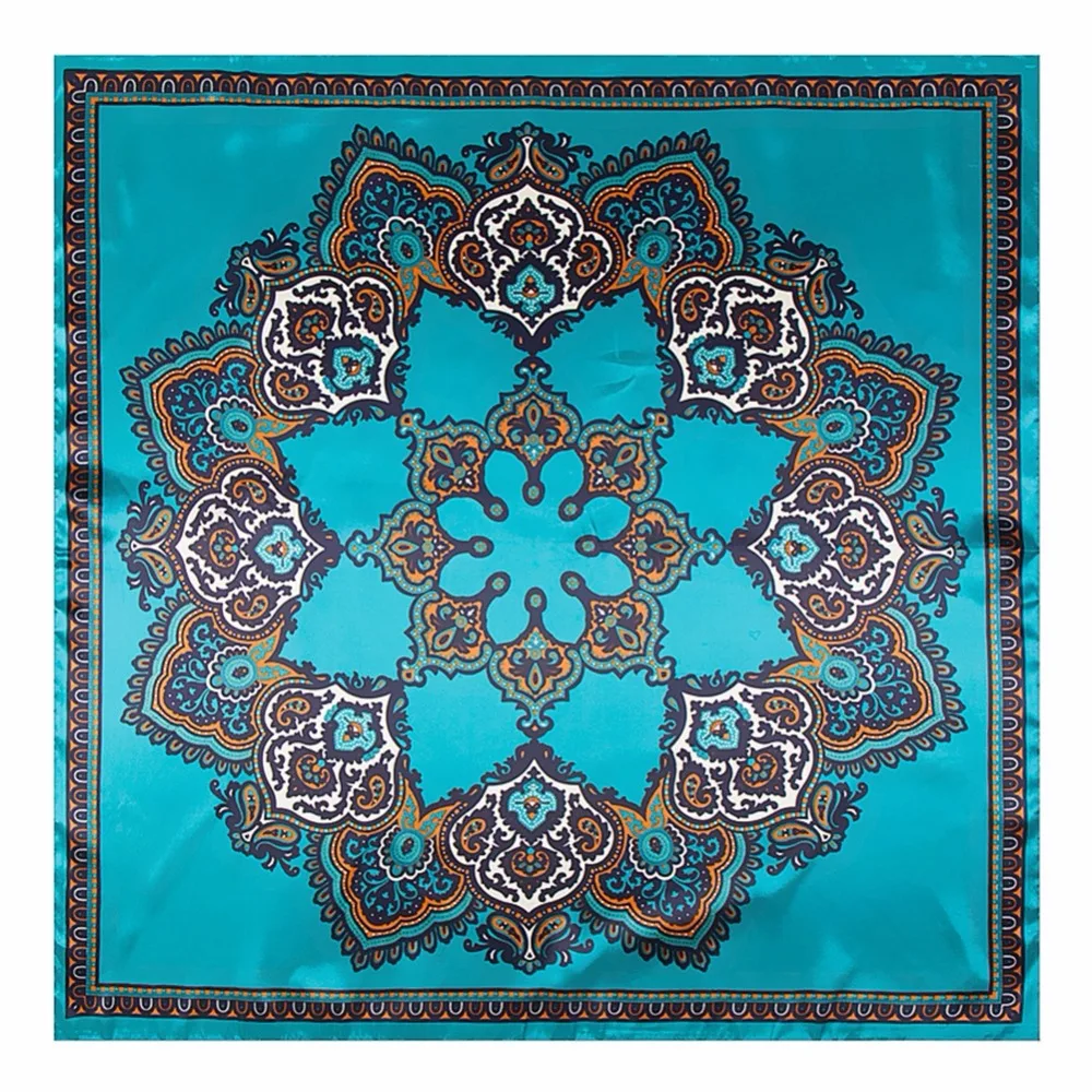 2018 New 90cm*90cm Bohemian Bodhi Twill Silk Square Scarf Large Head Wraps Scarves Women Female Printed Shawls