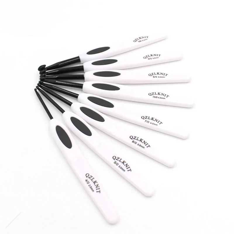 

Hot QZLKNIT 8PCS white plastic handle aluminum crocheted 2.5mm-6.0mm knitting needle for sweater knitting tool