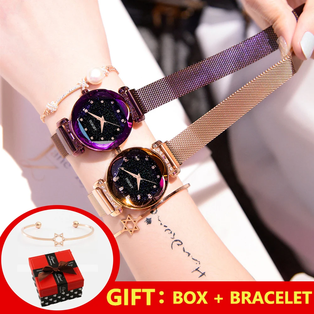 Goede 2018 Unieke Quartz Dame Horloge Magnetische Luxe Crystal Vrouwen Horloges Armband Rvs Vrouwelijke Gouden Klok relogio feminino