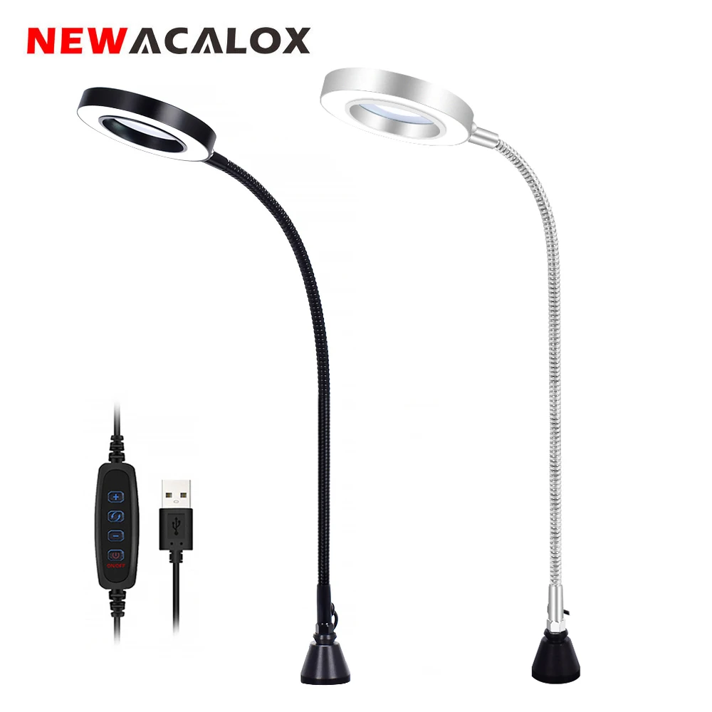 NEWACALOX USB Сильный магнитный 3X увеличительное стекло светодиодный светильник с