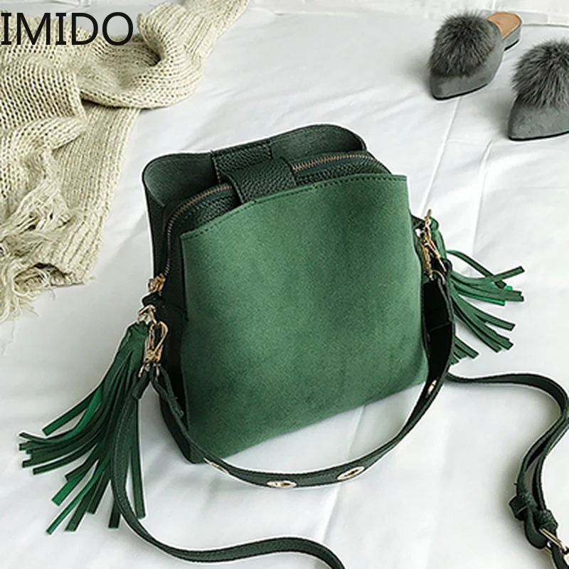 IMIDO брендовая сумка на плечо с кисточками Женская винтажная через для женщин 2018