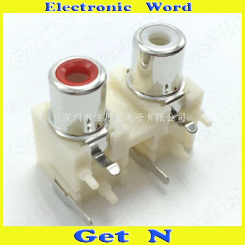 

50pcs 2Holes Same Core Lotus RCA Audio Video Adapters Socket Jacks 2X RCA AV Female Ports Red White