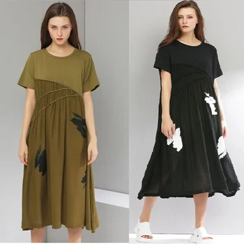 

2019Summer style fashion female pure Cotton long Dresses loose fit comfortable maxi dress longos vestidos plus size street wear