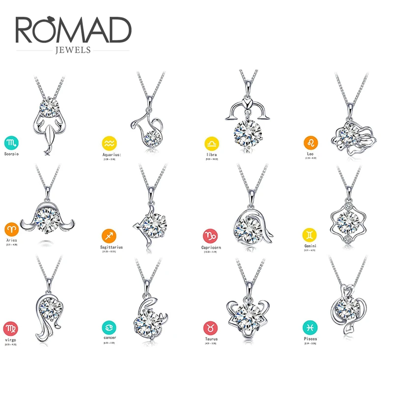 

ROMAD Crystal 12 Constellation Necklace Pendant Chokers Chain Necklaces For Women Best Friends Pendant Gift Fashion Jewelry R4