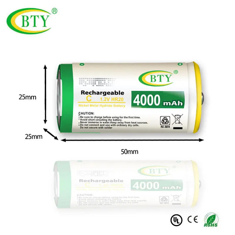 4 шт./2 упаковки BTY перезаряжаемая батарея C размер Ni-MH 4000 мАч 1,2 в сменные батареи для газовой плиты светодиодный светильник заводские инструменты