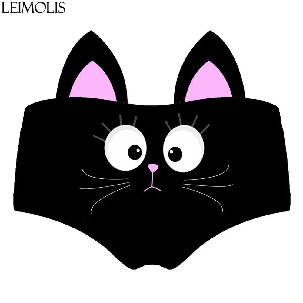 LEIMOLIS, мультяшный Черный кот, Забавный принт, сексуальные женские трусики с ушками, kawaii, милое нижнее белье, пуш-ап, трусы, женское нижнее белье, стринги - Цвет: black 55104