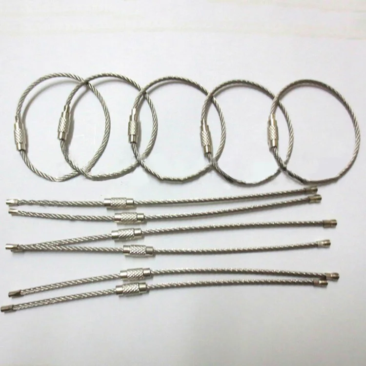 10Pcs Screw Locking Stainless Steel Wire Keychain Cable Rope Key Holder