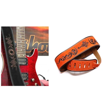 

SEWS-Double Frosted Leather Electric Guitar Strap Nubuck Leather Bass Straps Chinese Embroidery Anti-Crease Super Soft Durable