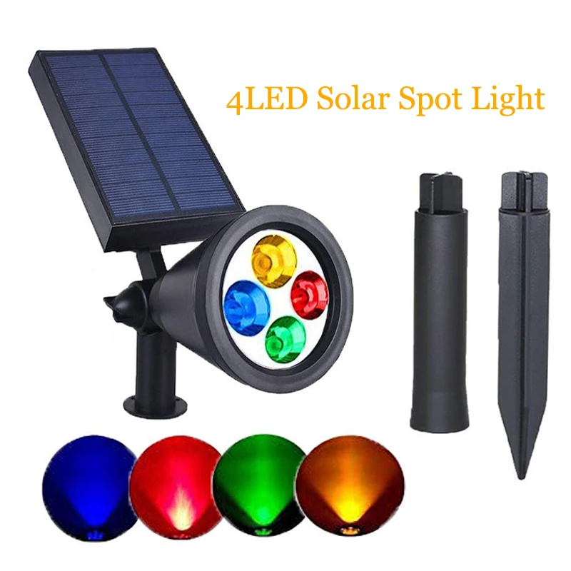 Kohree RGB 4 LED Spot Light Solar Powered Spotlights for Outdoor Garden Walkway Patio Landdscape Decor Waterproof IP65 | Лампы и