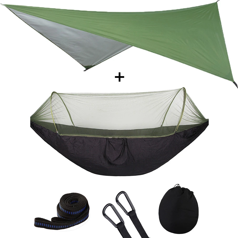 Camping Hammock with Mosquito Net and Rain Fly Portable Double Hammock with Bug Net and Tent Tarp Tree Straps for Travel Camping 