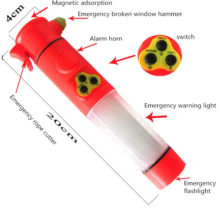 Многофункциональный 6-в-1 авто аварийный молоток резак ремня безопасности автомобиля свет мигает красный Маяк Светодиодный проблесковый свет спасения инструмент