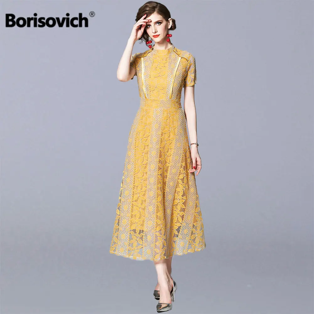 

Borisovich Women Summer Casual Lace Long Dress New 2019 Fashion Vintage Big Swing A-line Ladies Elegant Party Dresses N1158