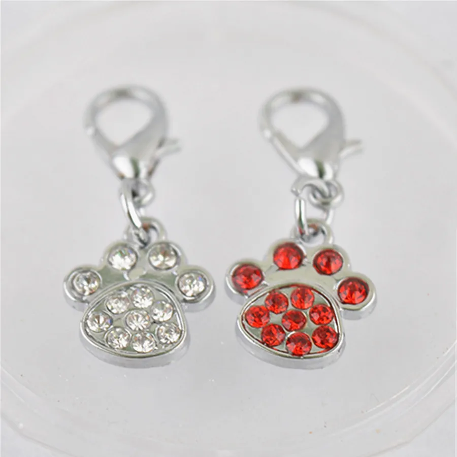 Cute feet pet accessories dog pendant red Diamond Silver pet accessories wholesale 20pcsDog