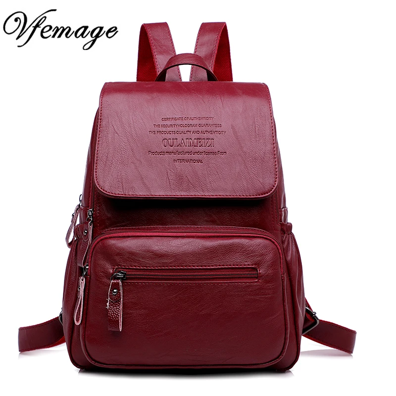 

Vfemage Women Backpack Designer High Quality Leather Female Bagpack Schoolbags Backpack For Teenage Girls School Bags Sac A Dos