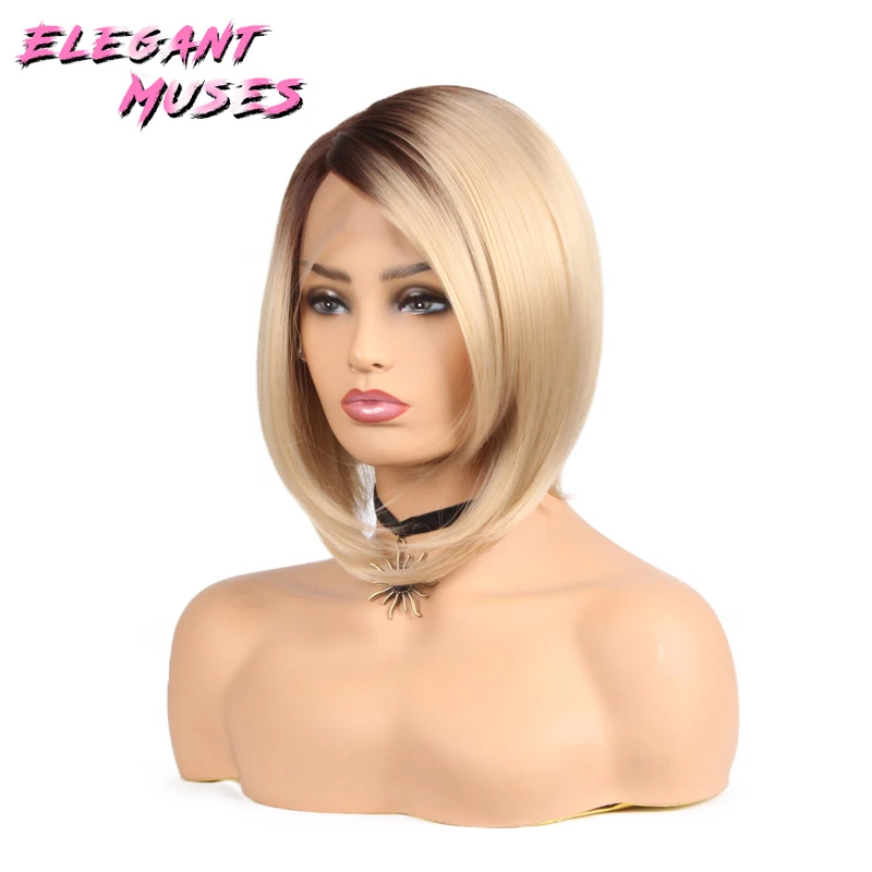 ELEGANT MUSES Short Bob Straight Synthetic Pruike Lace Front Wig Glueless High Temperature Heat Resistant Fiber Hair Women Wigs. ELEGANT MUSES Short Bob Straight Synthetic Pruike Lace Front Wig Glueless High Temperature Heat Resistant Fiber Hair Women Wigs.
