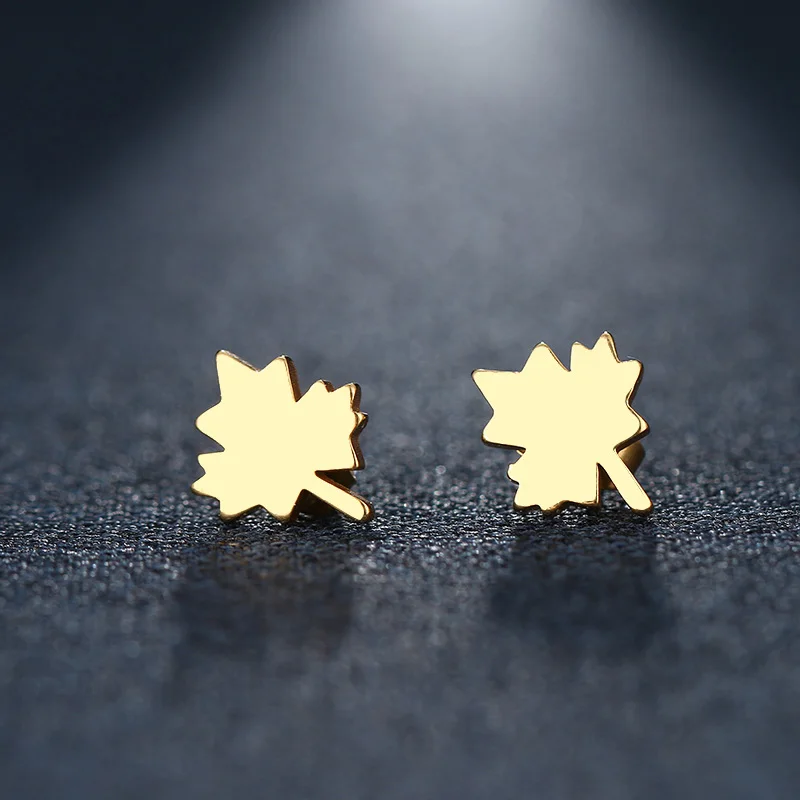 

CACANA Stainless Steel Stud Earring For Women Man Leaves Gold And Silver Color Lover's Engagement Jewelry Drop Shipping