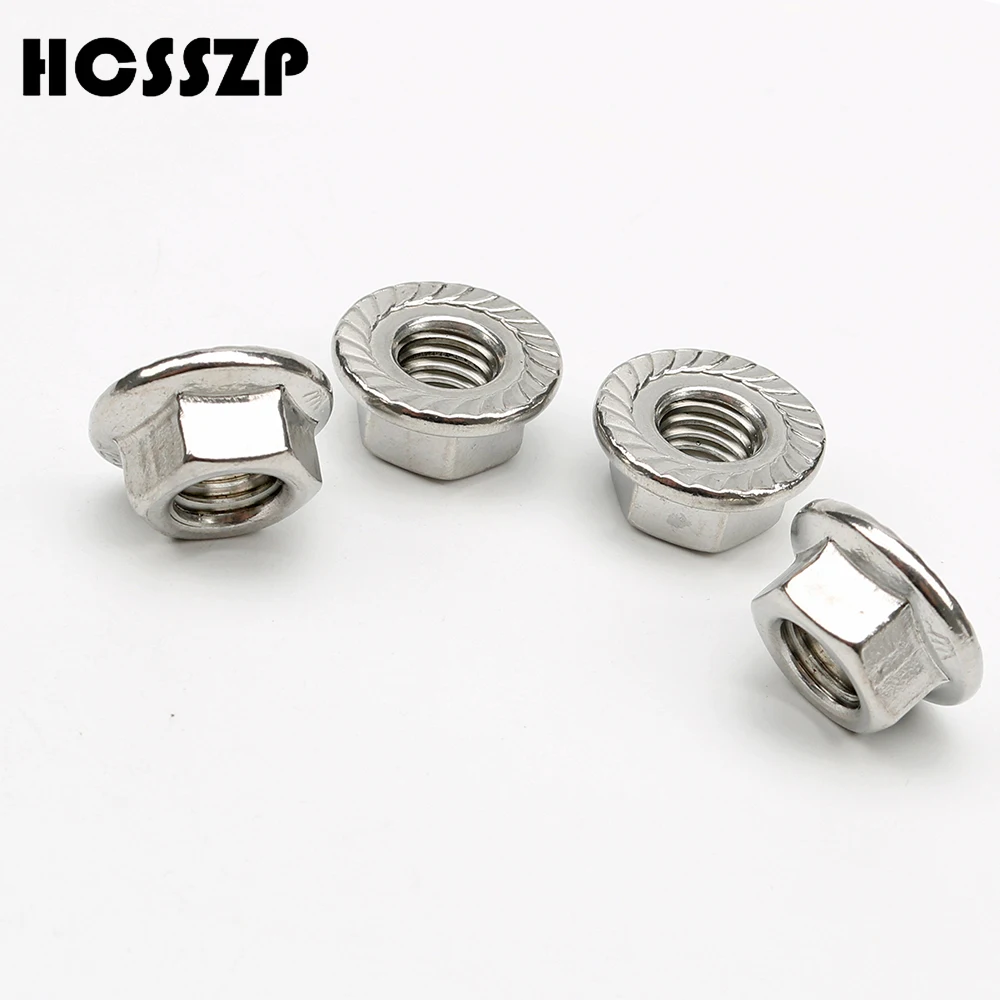 

HCSSZP 50pcs High Quality 304 stainless steel flange face toothed lock nut DIN6923 M4 M5 M6 M8 M10 Free Shipping