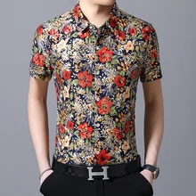 Короткий рукав мужские рубашки в цветах Летняя мода повседневное для мужчин s цветок рубашки для мальчиков