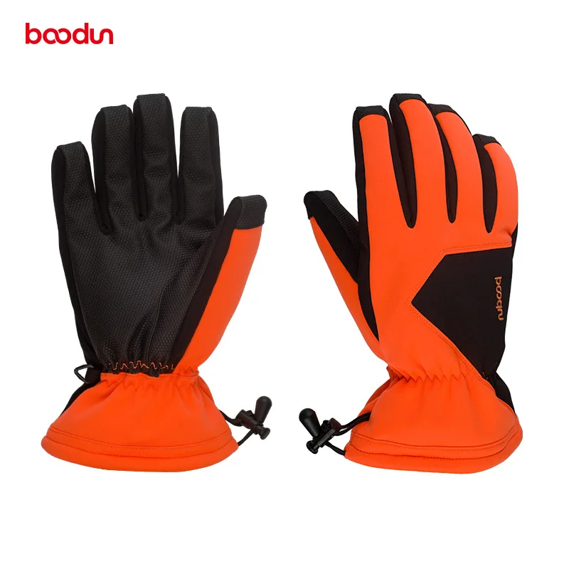 BOODUN зимние теплые лыжные перчатки водонепроницаемые ветрозащитные перчатки для сноуборда с противоскользящей ладоней из искусственной кожи эластичная лента перчатки для катания на лыжах - Цвет: Orange