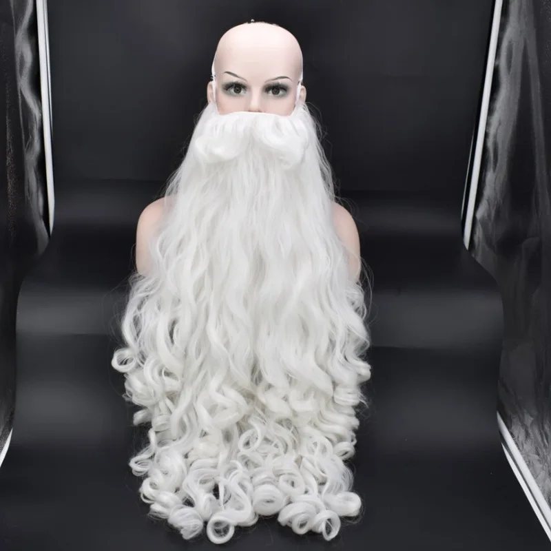 Liva девушка Санта Клаус длинные волнистые парик белый Санта Клаус борода Набор Необычные высокой температуры волокна косплей парик - Цвет: 80cm beard