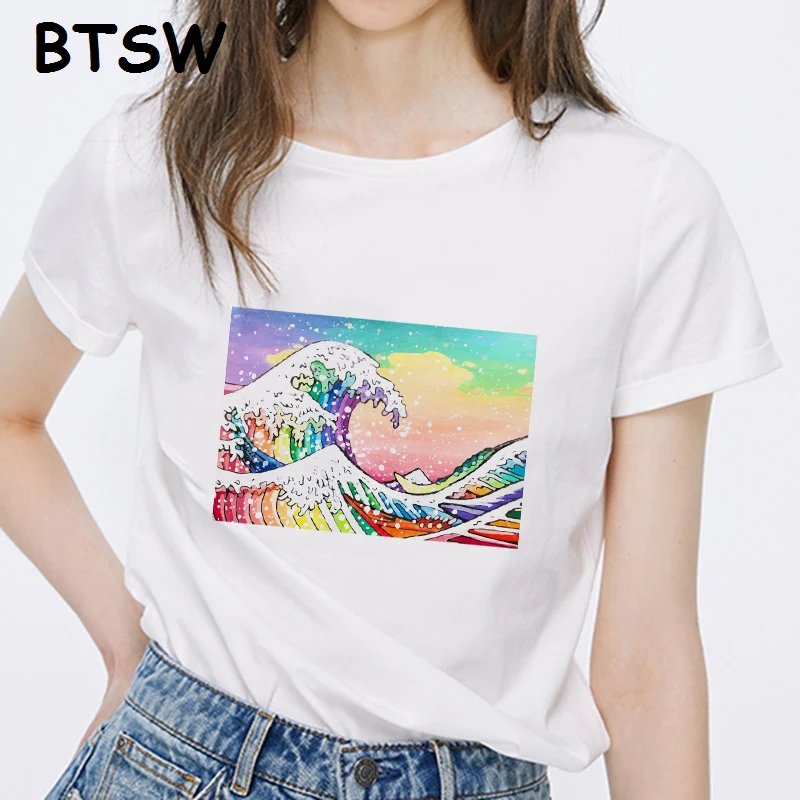

Graphic Tee Women Clothes 2019 Vintage Harajuku Funny T-shirts Rainbow Wave Camisetas Mujer Hombre Haut Tee Shirt Femme