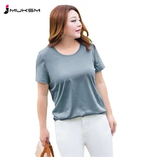 Большой Размеры Для женщин Летняя футболка жира мм с короткими рукавами свободные охватывают живот стрейч мерсеризованный хлопок Дикая мода ZTT14