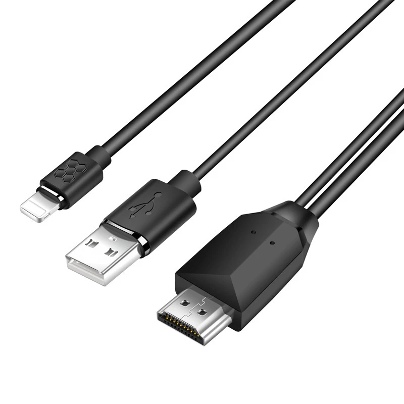 Черный HDMI 2 м кабель конвертер адаптер Ultra HD 1080P 4K зарядка HDTV Видео кабель для iphone X/8/7 - Цвет: Черный
