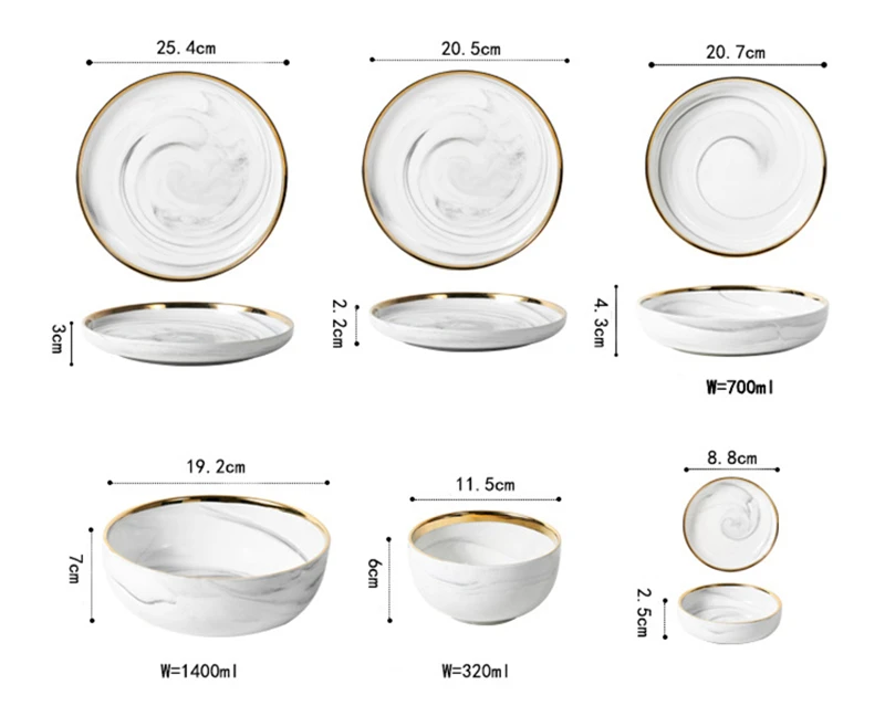 Столовая тарелка набор столовых приборов мраморный ваджилла поднос керамический золотой край блюдо столовая посуда набор салатные блюда круглые подносы для продуктов питания посуда 1 шт