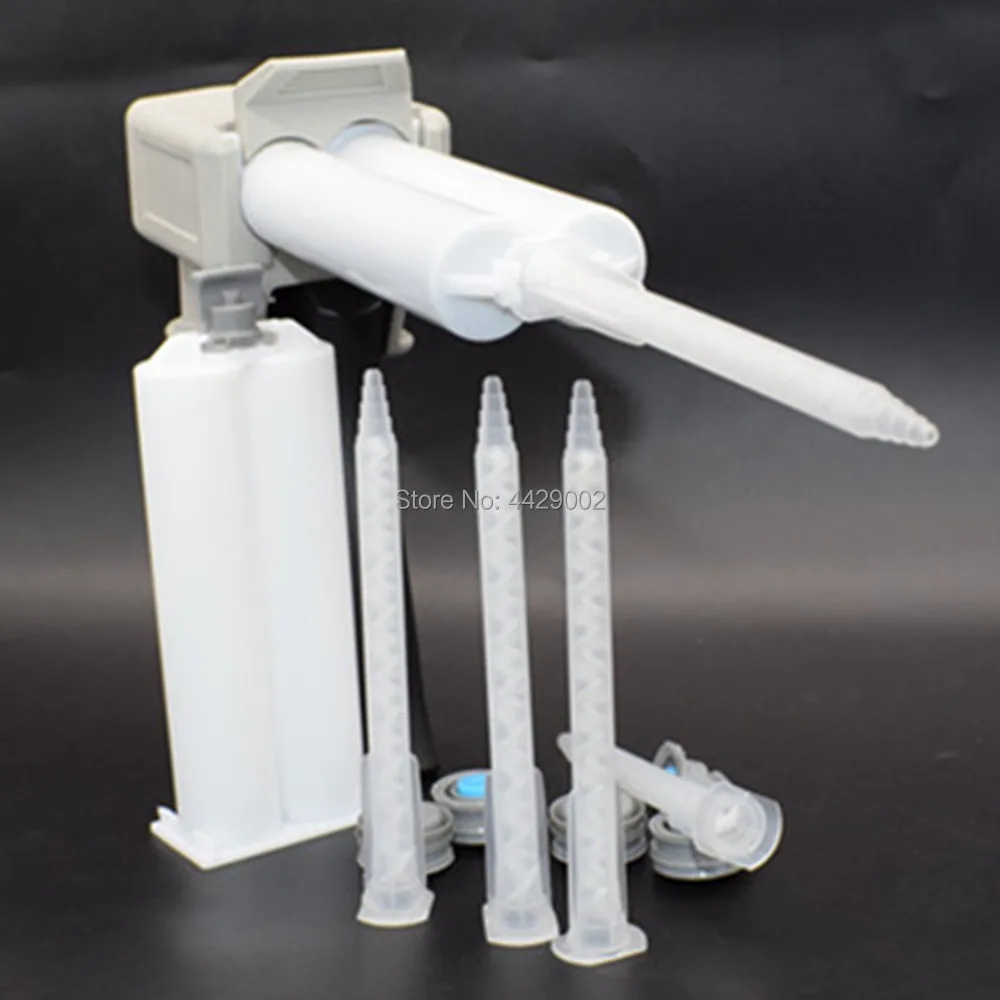 50ml 1:1 Mix Ratio Manual Epoxy Applicator Caulk Adhesive Gun + 2pcs 50ml Dual Component Mix Cartridge + 5pcs 1:1 Mixing Nozzle