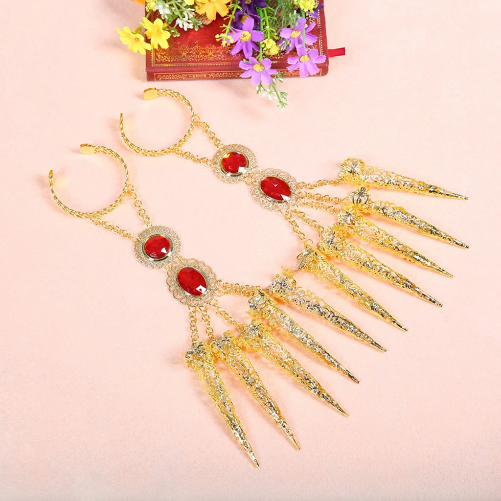 Pack Of 2 Indian Dance Gold Bracelet With Long Finger Nails For Costumes For Dancer