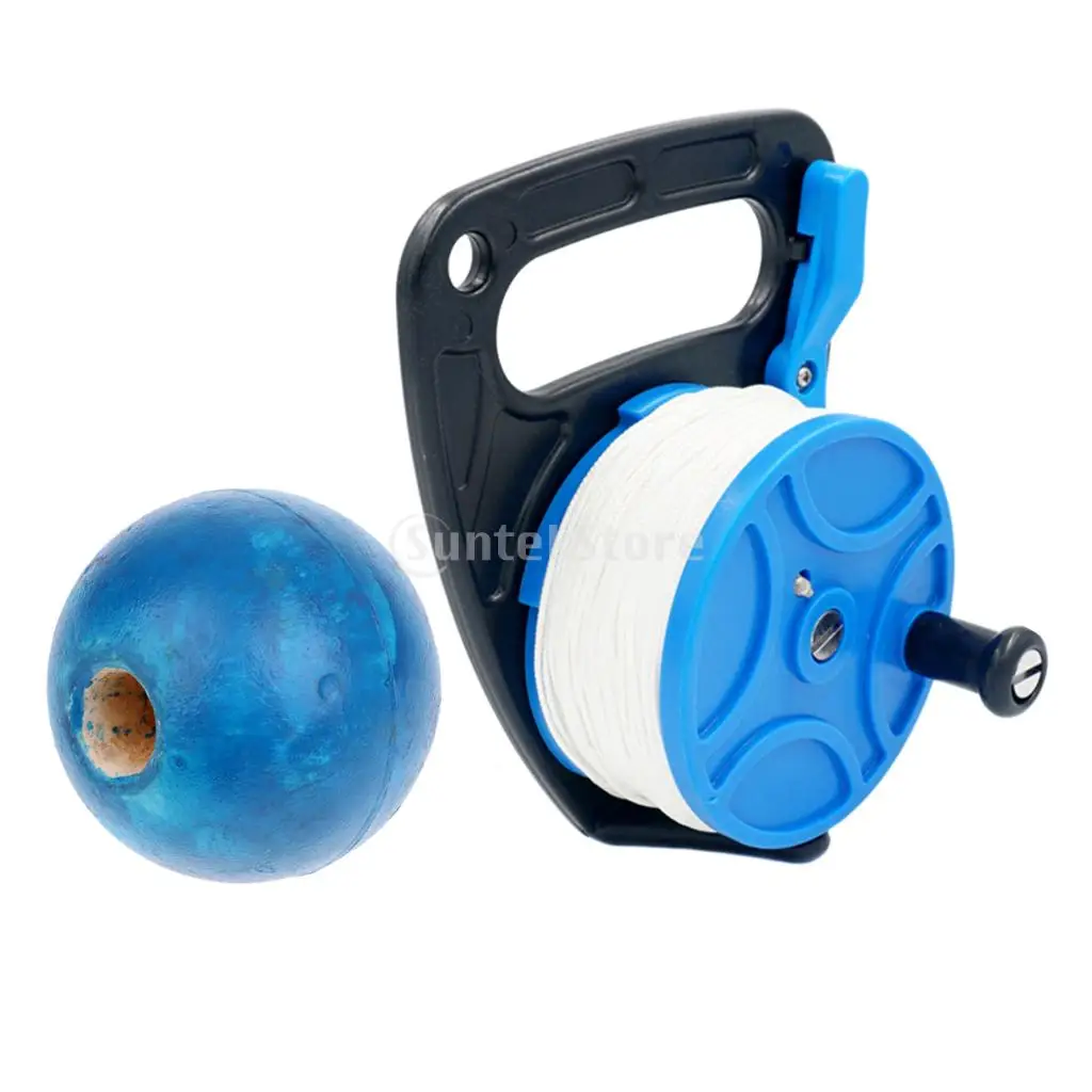 Underwater Scuba Diving Dive Wreck and Cave Reel with 272ft White Line & Thumb Stopper + Safety Rope Float Ball