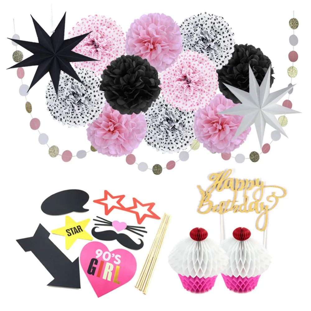 90 S Party Decoration Set Circle Garland Photo Props Happy