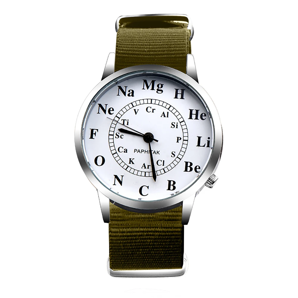 Женские часы, женские часы с химическим элементом, круглый циферблат, нейлоновый ремешок, аналоговые кварцевые наручные часы, relogio feminino
