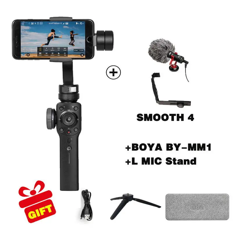 Zhiyun SMOOTH 4 3 оси ручной карданный стабилизатор для смартфона Экшн камера телефон портативный sjcam cam VS dji osmo feiyu Gopro - Цвет: BLACK Option4