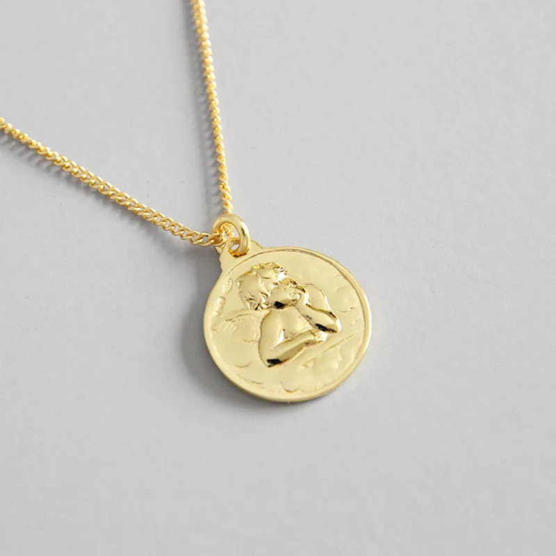 HFYK 925 пробы Серебряное ожерелье золотое ожерелье с подвеской в виде ангела для женщин модное круглое короткое ожерелье Подарочное ожерелье-колье - Окраска металла: Золотой цвет