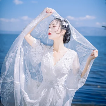 

2019 Summer Women Bohemian White Dress Elegant 3/4 Sleeve V Neck Lace Floral Crochet Hollow Out Solid Beach Dress Vestidos