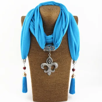 

Fashion women's new polyester fringe Diamond alloy lily pendant jewelry scarf wild long scarf shawl