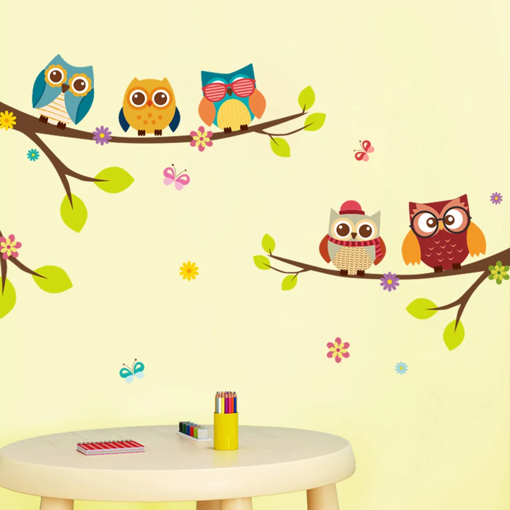 Съемные водонепроницаемые Мультяшные стикеры на обои-дерево, Сова, птица, узор на стену, детская комната, детская комната, для маленьких мальчиков и девочек, спальня