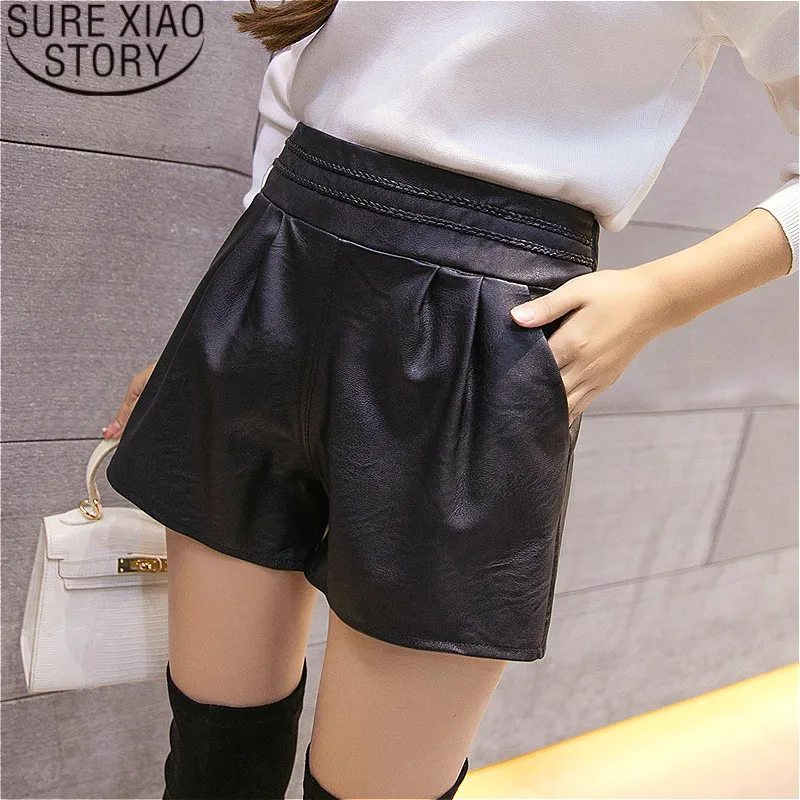 

shorts women plus size black shortsr women PU leather high waisted shorts for women Straight Solid Elastic Waist 1915 50