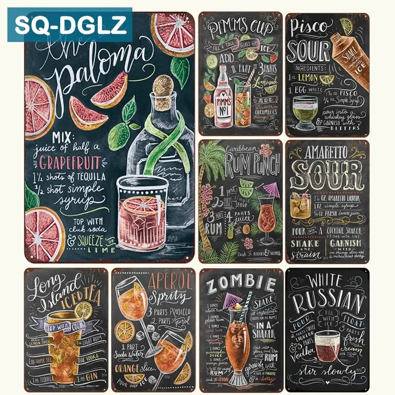 

[SQ-DGLZ] 2018 New PIMMS Cocktail Menu Tin Sign Bar Wall Decor Club Metal Crafts Home Decor Painting Plaques Art Poster