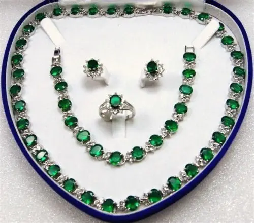 

Hot sale new Style >>>>>fashion green zircon necklace bracelet earrings ring jewelry set