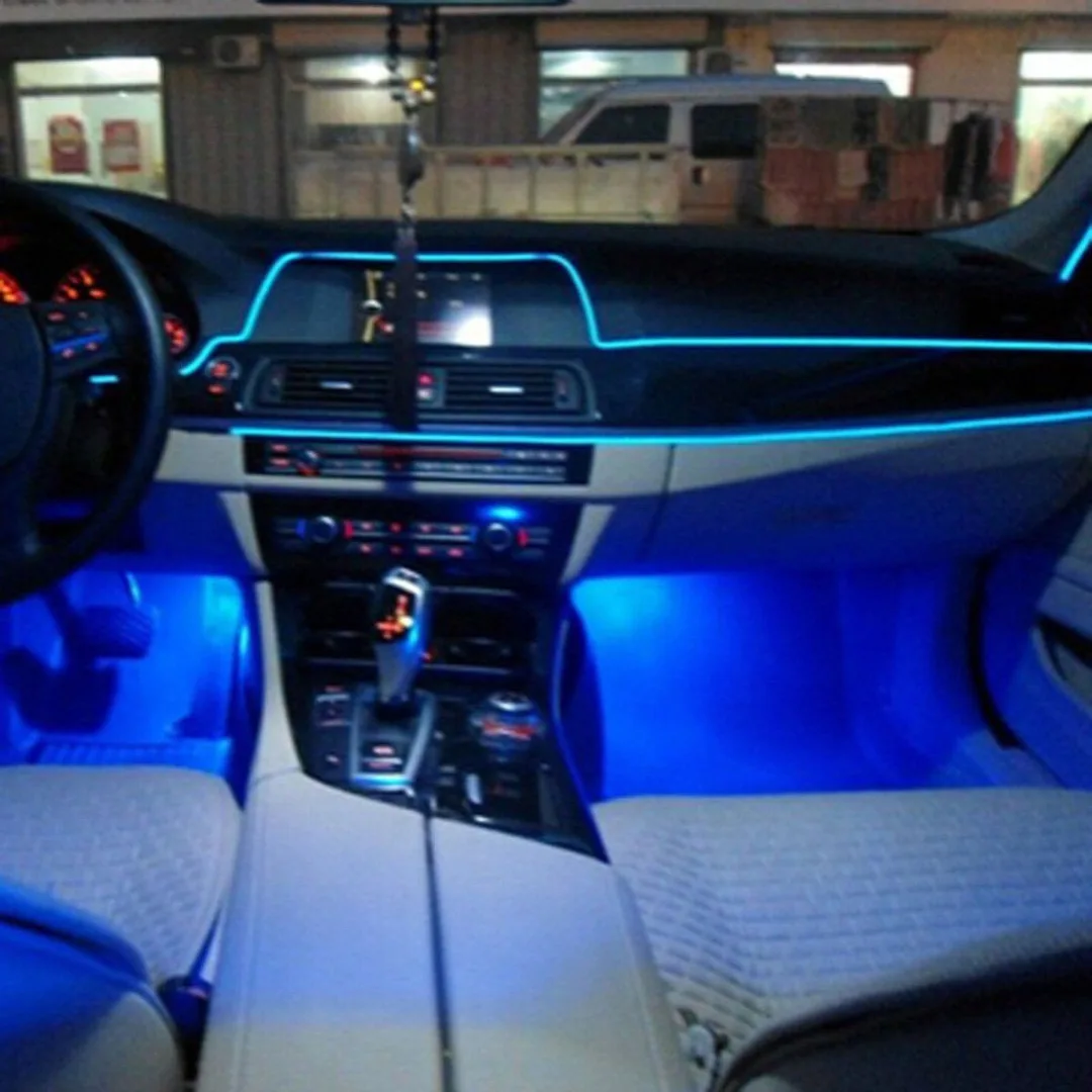 JX-LCLYL 2M Blue LED 12V EL Wire Interior Cold Light Strip Car Atmosphere Decor Light