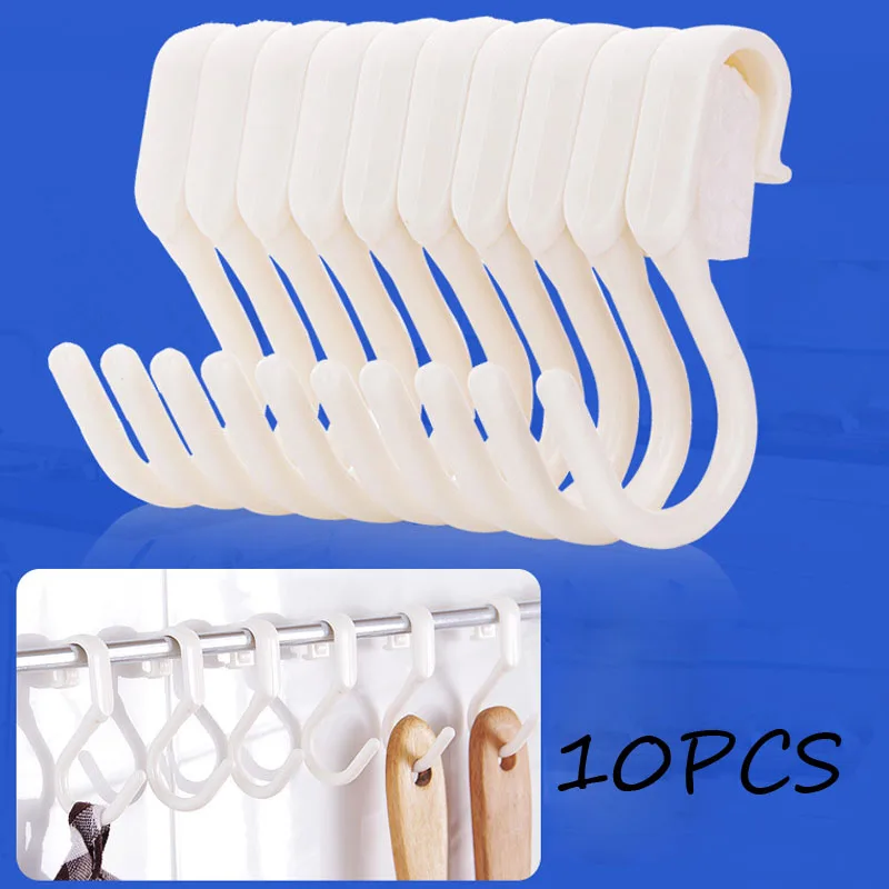 10Pcs/set Plastic PVC Round S Shaped Hooks House Kitchen Pot Pan Hanger Clothes Storage Rack