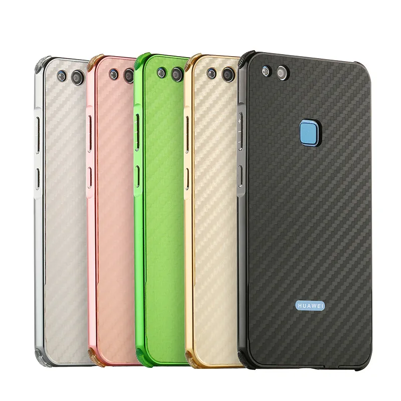 

Huawei P10 Lite WAS-LX1 Anti-knock Case Aluminum Metal Frame with Carbon Fiber Hard Cover Case for Huawei P10 Lite Shell Cover