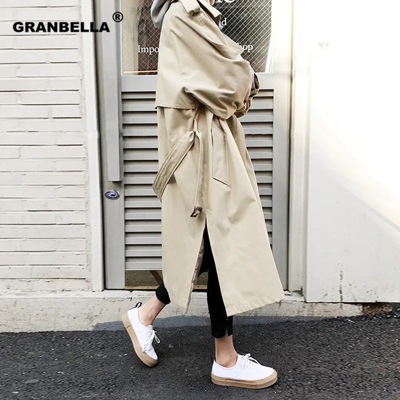 

Spring Fall New Women's Casual Cotton Trench Coat Oversize Double Breasted Vintage Outwear Sashes Chic Cloak Female Windbreaker