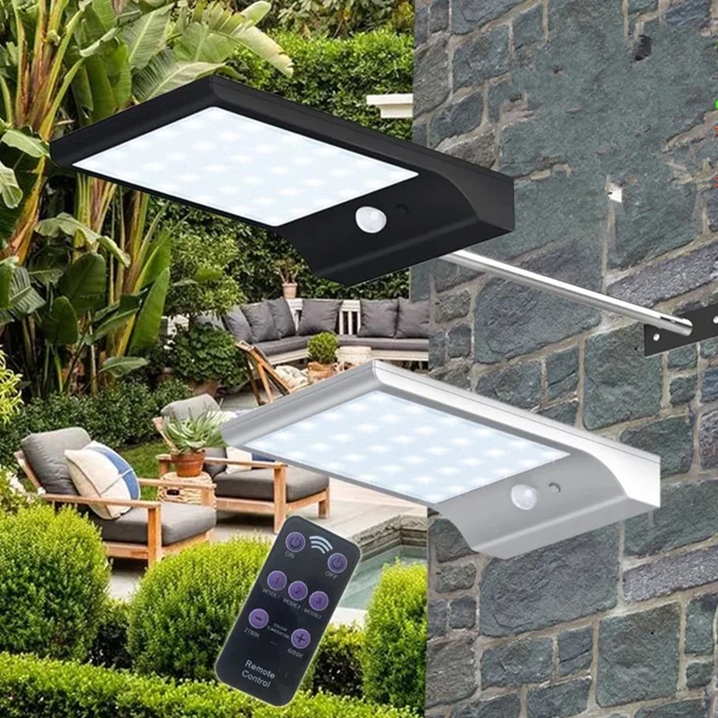 

New solar remote infrared remote control dimming street light PIR motion sensor light 48LED garden outdoor waterproof wall lamp