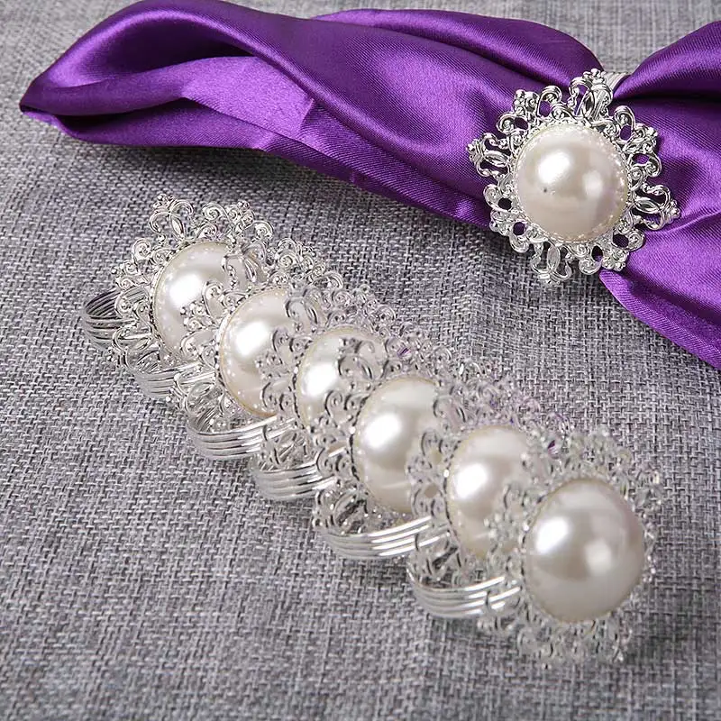 

Hot 6pcs Pearl Napkin Rings Luxury Rhinestone Napkin Rings for Weddings Party Decorations Table Decoration Accessories MDD88
