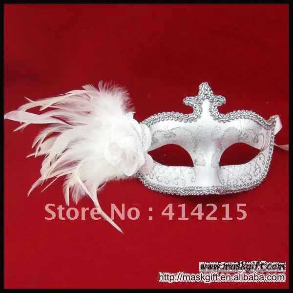 48 шт. Свадебная маска оптом белые серебряные венецианские перьевые маски, A021-WS