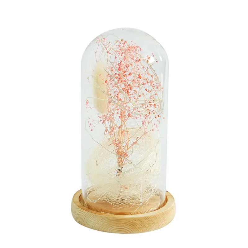 Gypsophila стеклянные декоративные ночные огни настольное украшение с деревянной основой для детской гостиной украшения дома - Испускаемый цвет: BP