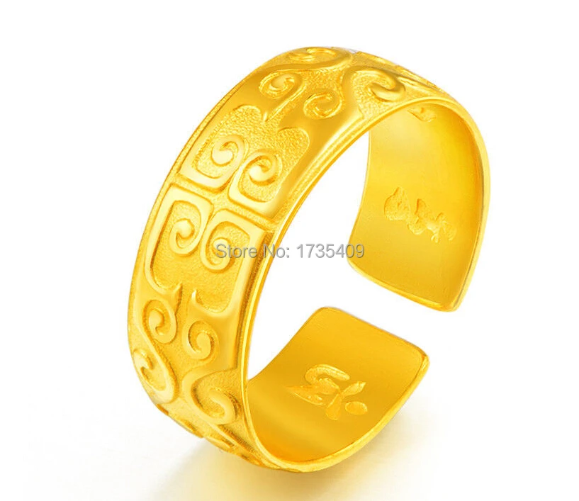 

Authentic 999 Solid 24K Yellow Gold Ring /Om-mani-peme-hung Ring / 8.5g/ Us:4-12